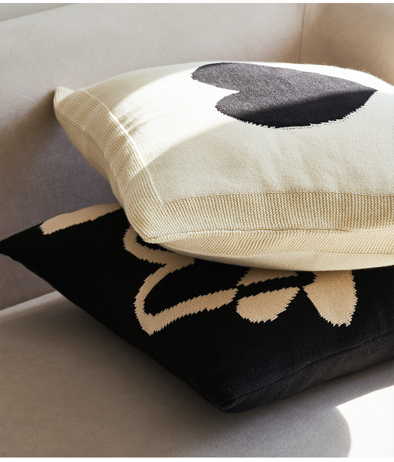 Schwarz/Weiß Vintage Wolle Sofakissen - Nordic Style 45x45cm